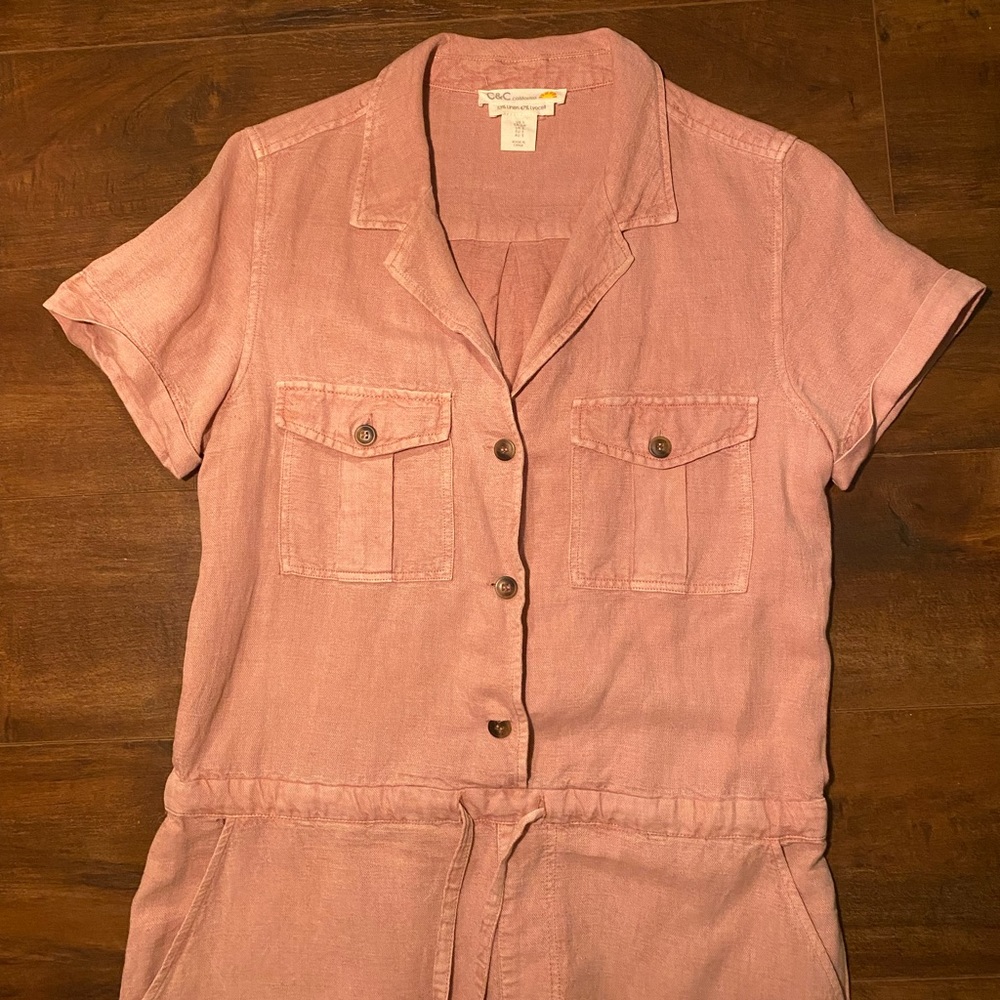 C&C California Mauve Linen Drawstring Romper